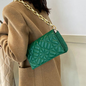 Geometric Embossed Chain Flap Square Bag