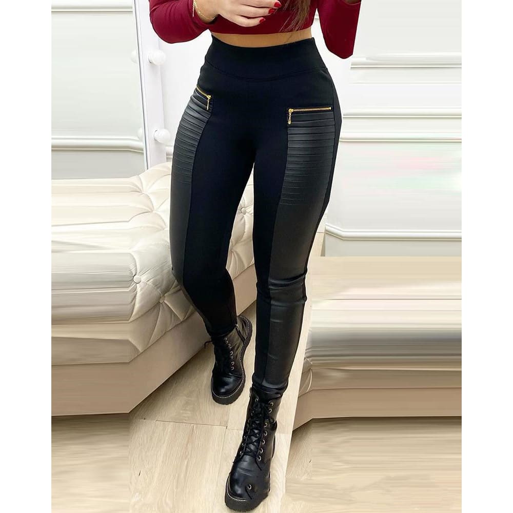 High Waist Zip Pocket Pleated PU Leather Stretch Leggings – Fikafuntimes  Clothing Brand & Accessories
