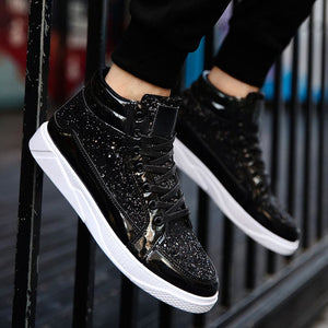 Silver Glitter Bling Bling Spikes Lace Up High Top Mens Sneakers