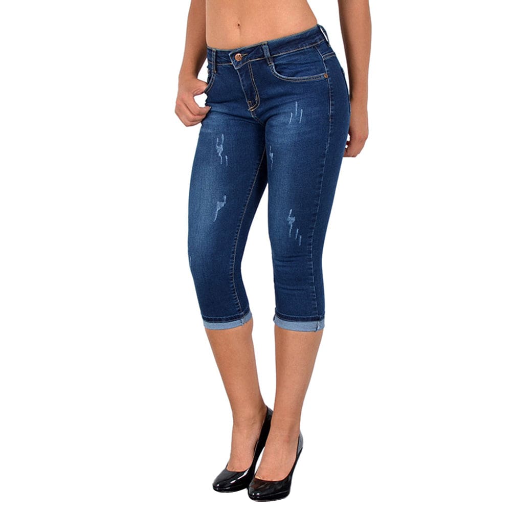 Slant Pocket Ripped Skinny Capri Jeans