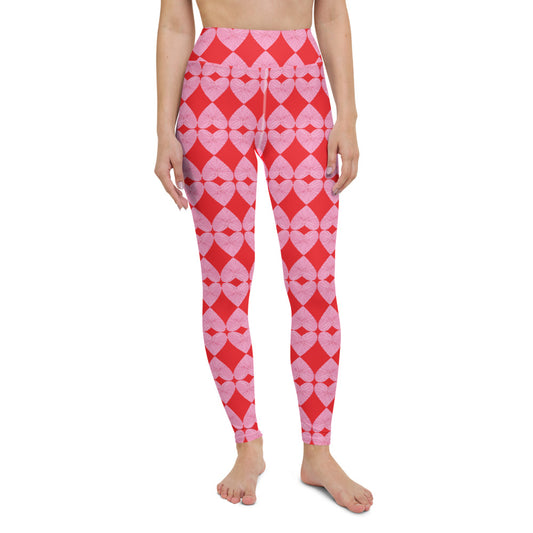 Buy Harlequin Hearts Pink and Black High-Waisted Yoga Leggings