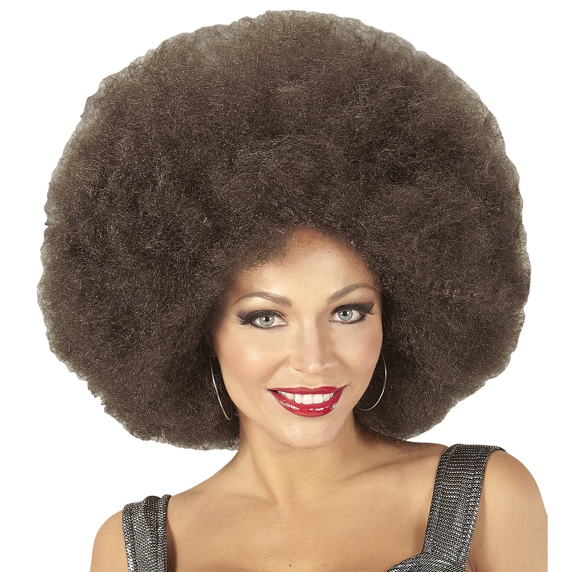 Widmann -Soul Diva Pruik, Afro Extra Groot Koffie Kleur - bruin - Carnavalskleding - Verkleedkleding