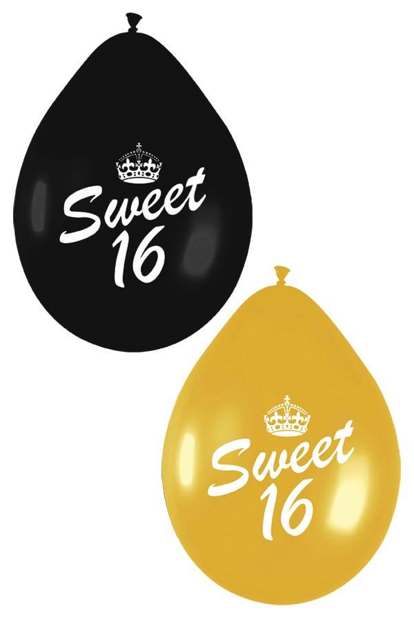 Mooie zwart en gouden ballonnen Sweet Sixteen 6st