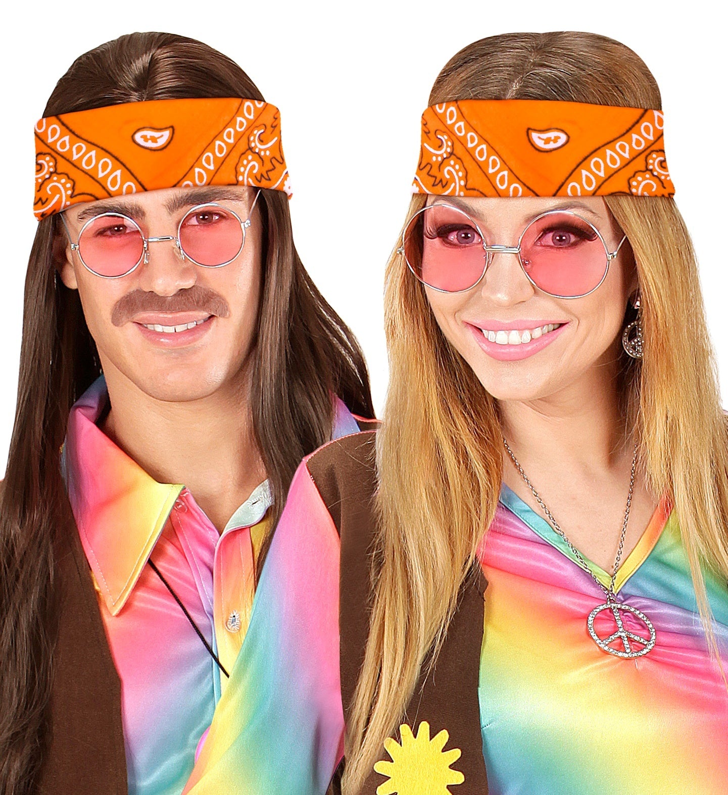 Widmann - Hippie Kostuum - Bandana Oranje Boven 55 X 55 Centimeter - oranje - Carnavalskleding - Verkleedkleding