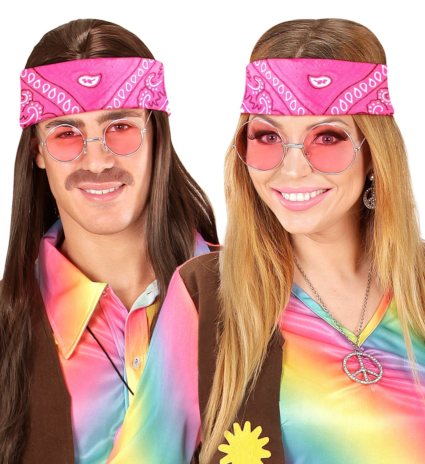 Widmann - Hippie Kostuum - Bandana Cute Pink 55 X 55 Centimeter - roze - Carnavalskleding - Verkleedkleding