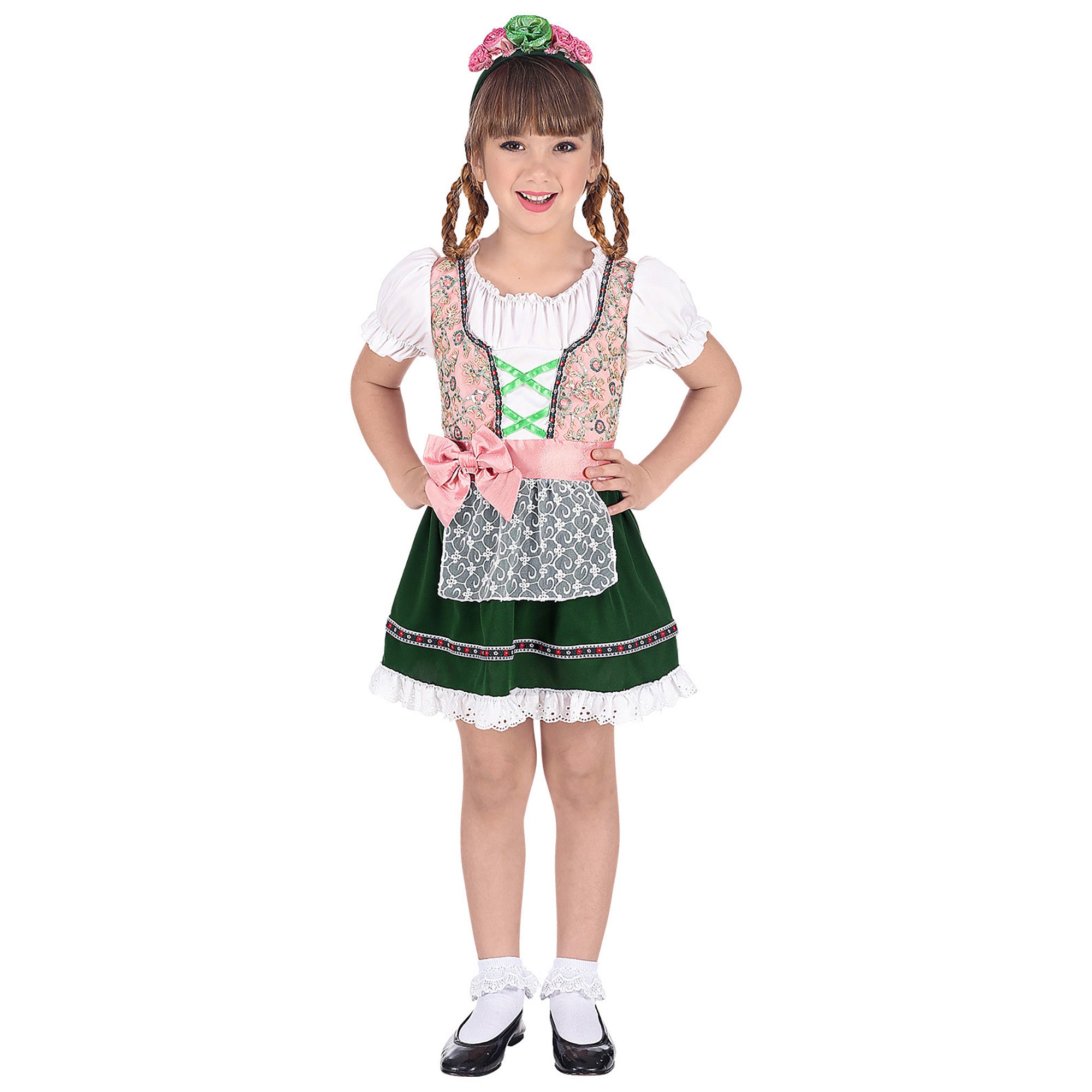 Widmann - Boeren Tirol & Oktoberfest Kostuum - Bella Van Beieren Alpen - Meisje - groen,roze - Maat 140 - Bierfeest - Verkleedkleding