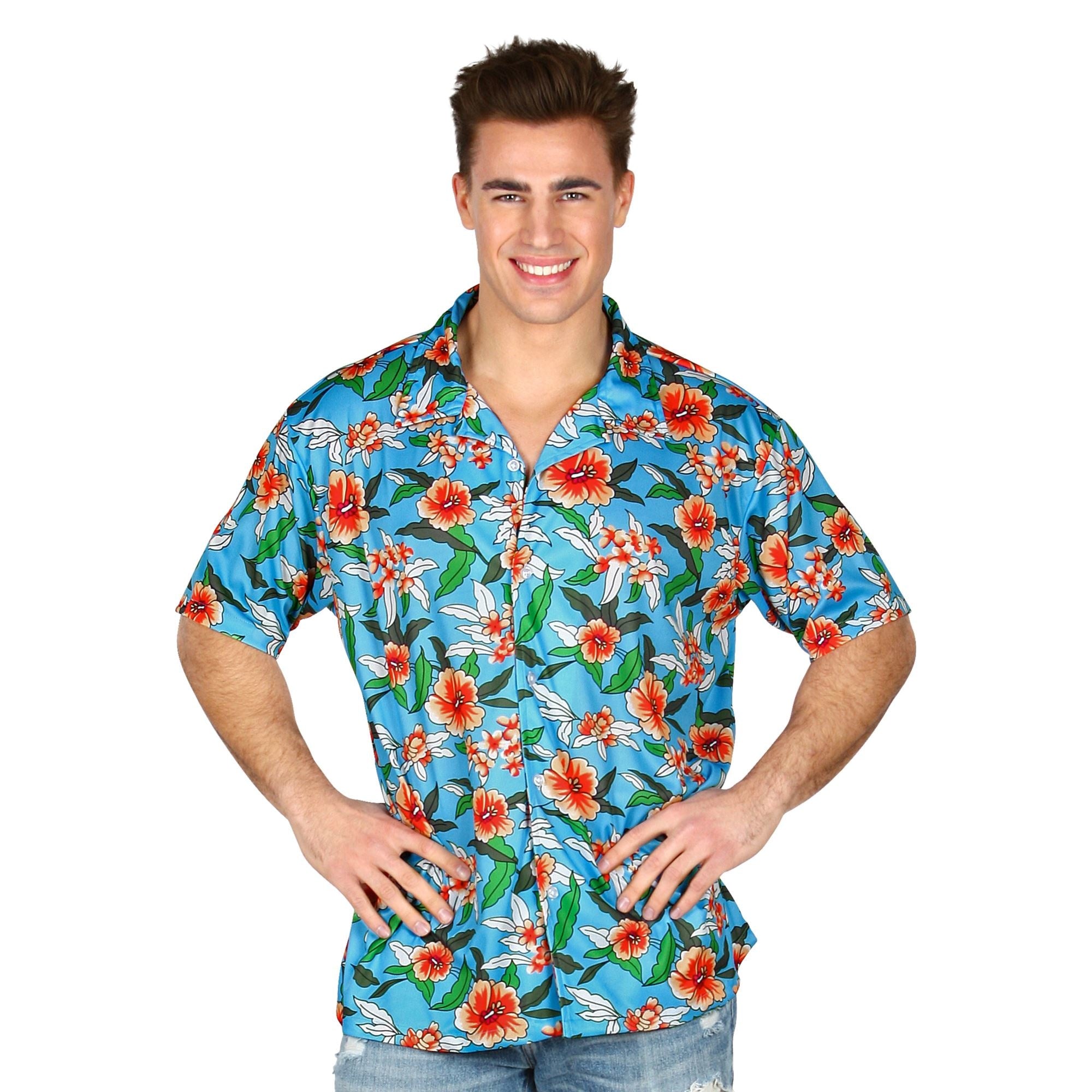 Mooi blauw Hawaii shirt met bloemen print