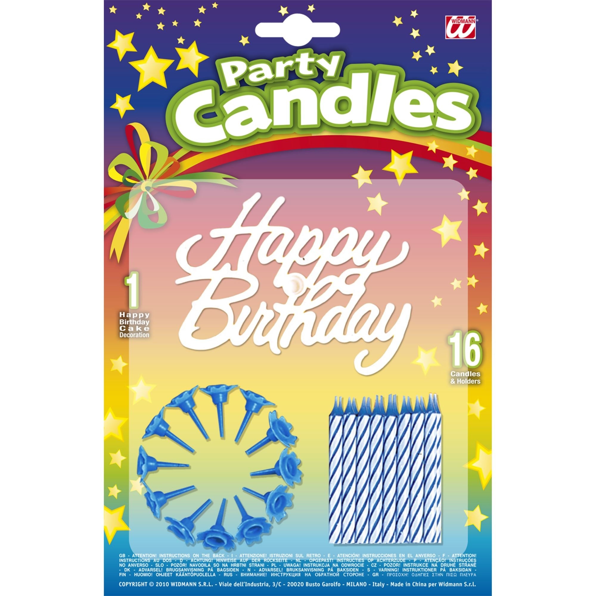 Grappige blauwe kaarsjes met happy birthday logo