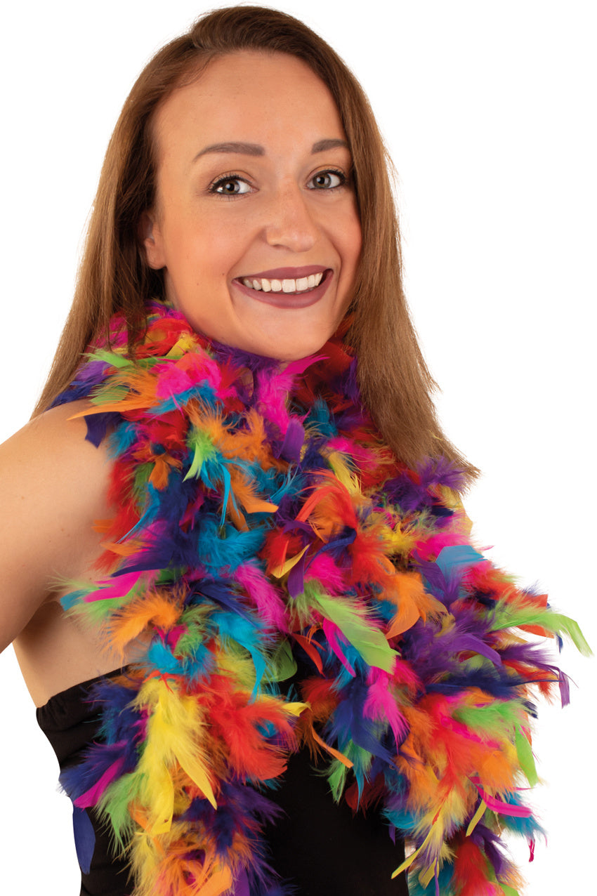 Regenboog boa met roze veren 180 cm - Carnaval-/feestkleding - Veren verkleed boa - 50 grams