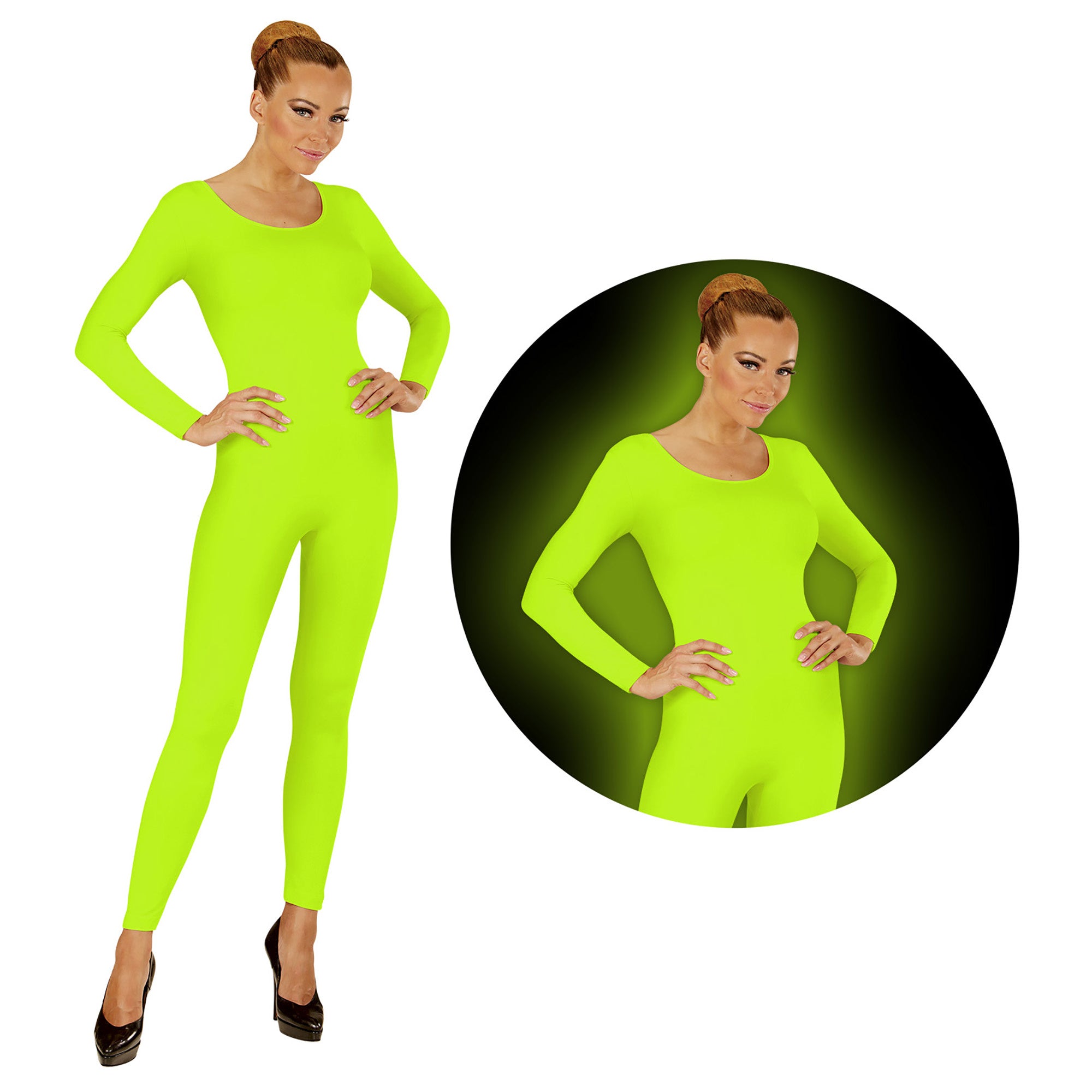 Widmann - Dans & Entertainment Kostuum - Neon Groen Bodysuit Glow - Vrouw - groen - Small / Medium - Carnavalskleding - Verkleedkleding