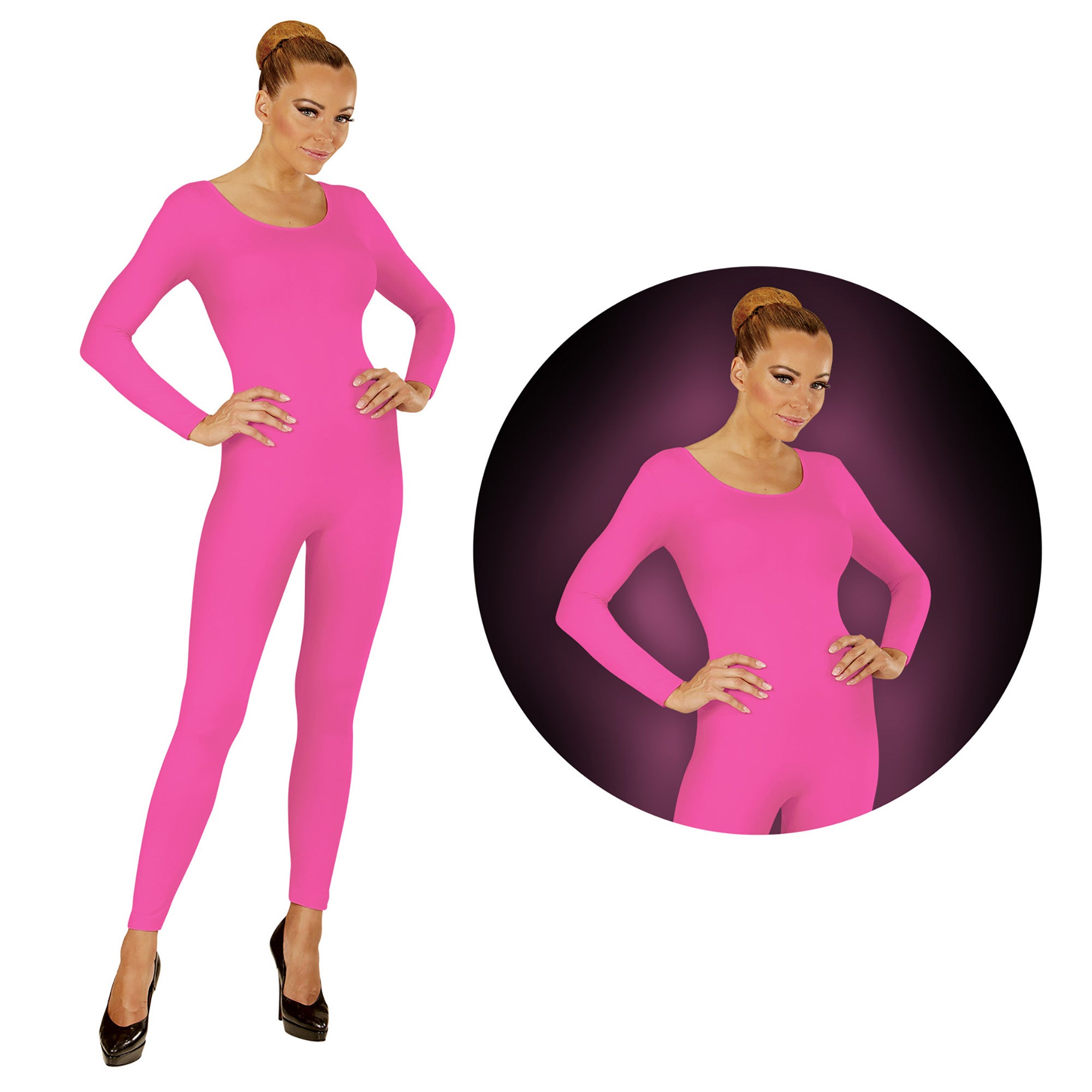 Widmann - Dans & Entertainment Kostuum - Neon Roze Bodysuit Glow - Vrouw - roze - Small / Medium - Carnavalskleding - Verkleedkleding