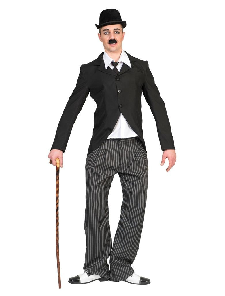 Funny Fashion - Charlie Chaplin Kostuum - Komiek Van Het Witte Doek Charlie Chaplin - Man - zwart - Maat 56-58 - Carnavalskleding - Verkleedkleding