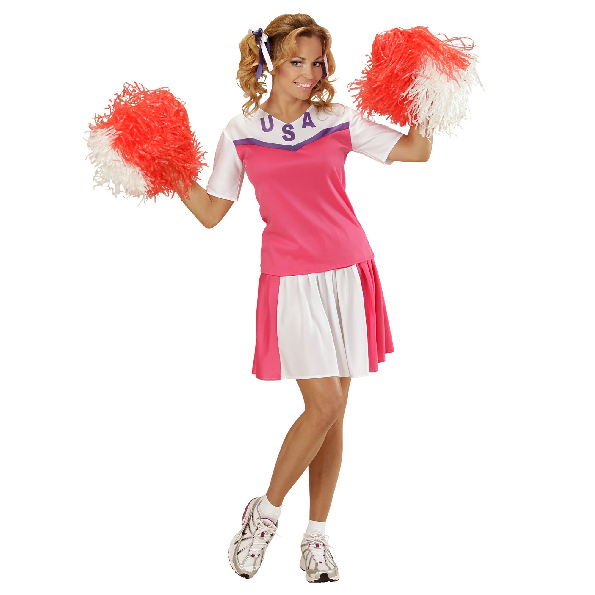 Wit met roze cheerleader kostuum voor vrouwen - Verkleedkleding - Maat S