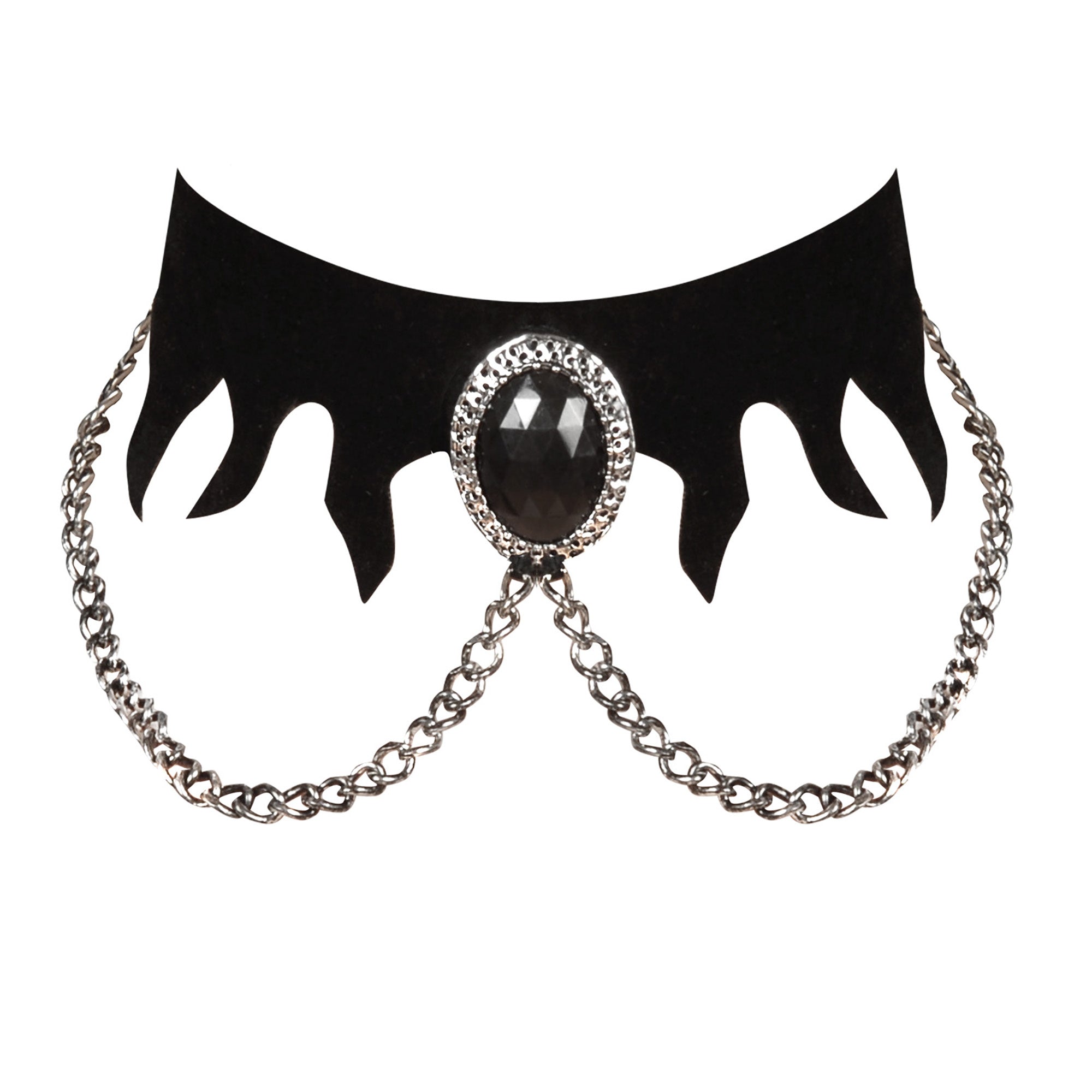 Widmann - Gotisch Kostuum - Choker Fluweel Met Zwarte Gemsteen En Ketting - zwart - Halloween - Verkleedkleding