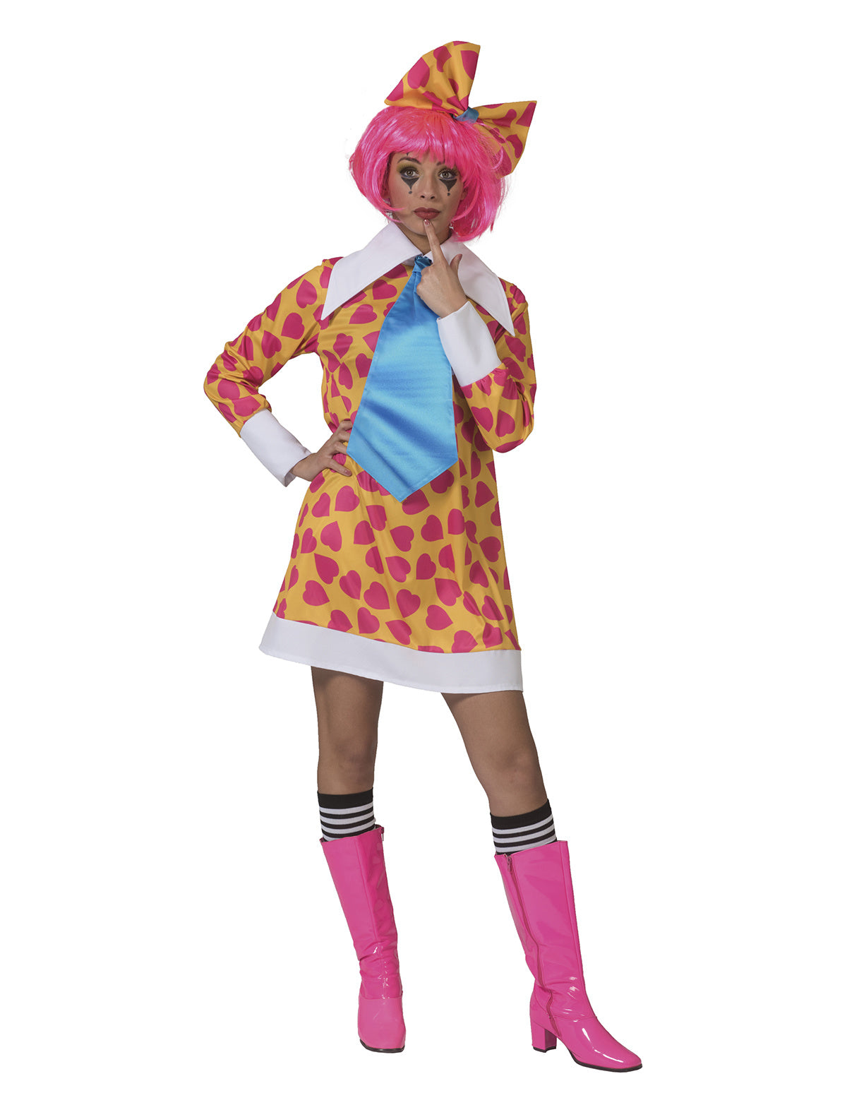 Funny Fashion - Clown & Nar Kostuum - Clown Van De Liefde - Vrouw - geel,roze - Maat 44-46 - Carnavalskleding - Verkleedkleding