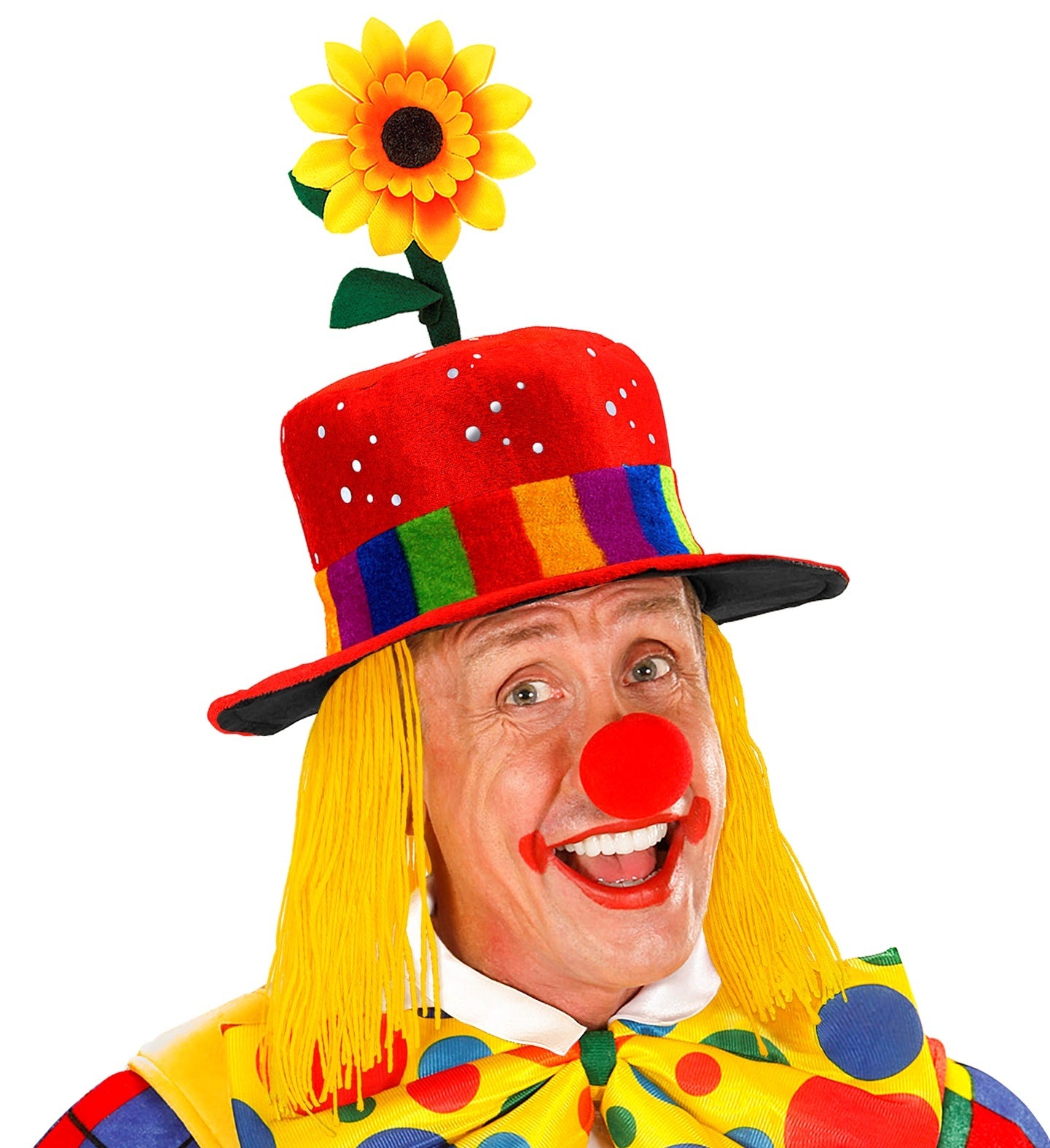 Grappige clownshoed met haar Frank rood voor in het circus