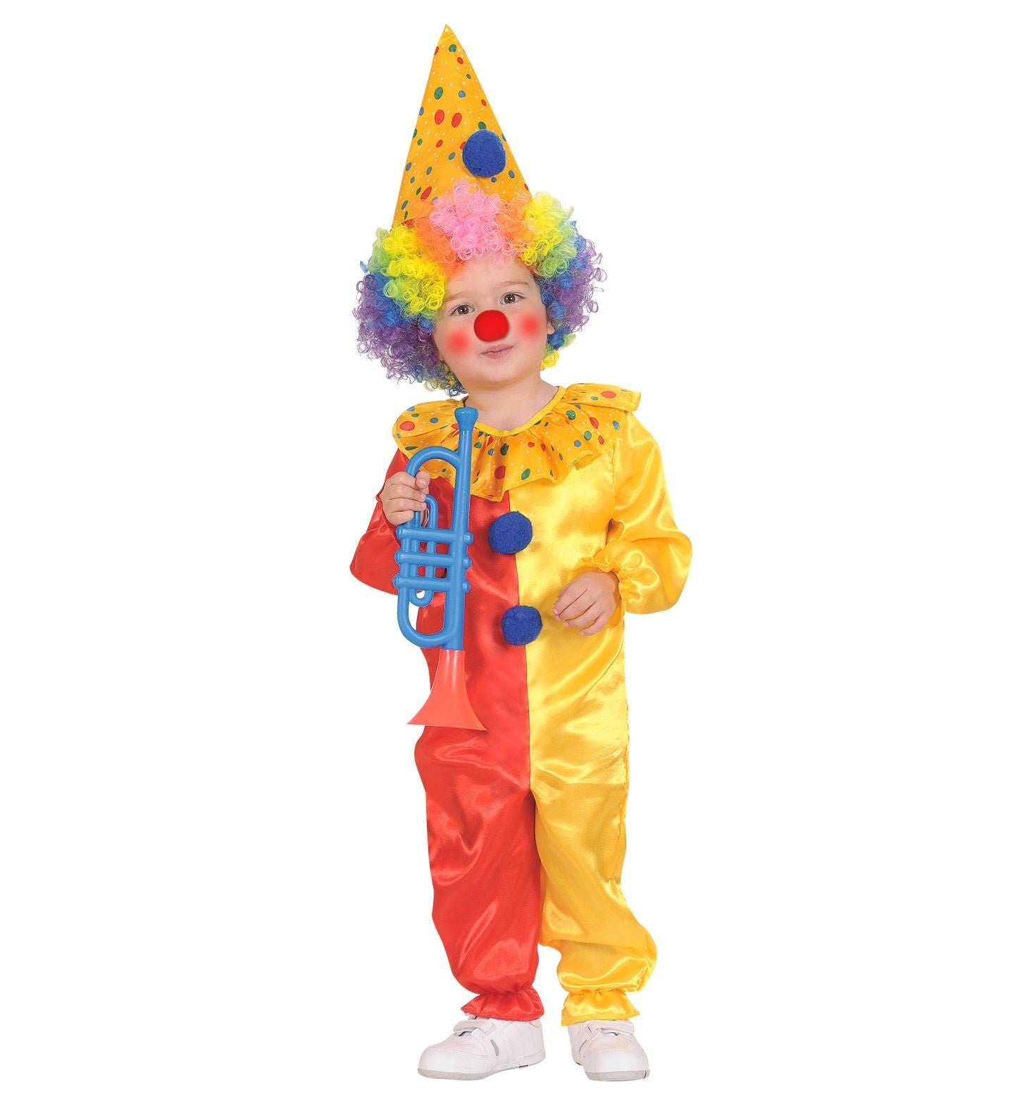 Widmann - Clown & Nar Kostuum - Geel Rode Stippen Circus Clown Kostuum Pepijn Proest Kind - rood,geel - Maat 104 - Carnavalskleding - Verkleedkleding