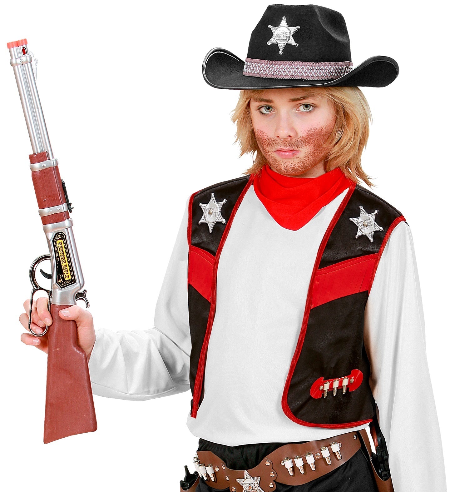 Widmann - Sheriff Kostuum - Texas County Sheriff Vest Kind Zwart Jongen - zwart - Maat 158 - Carnavalskleding - Verkleedkleding