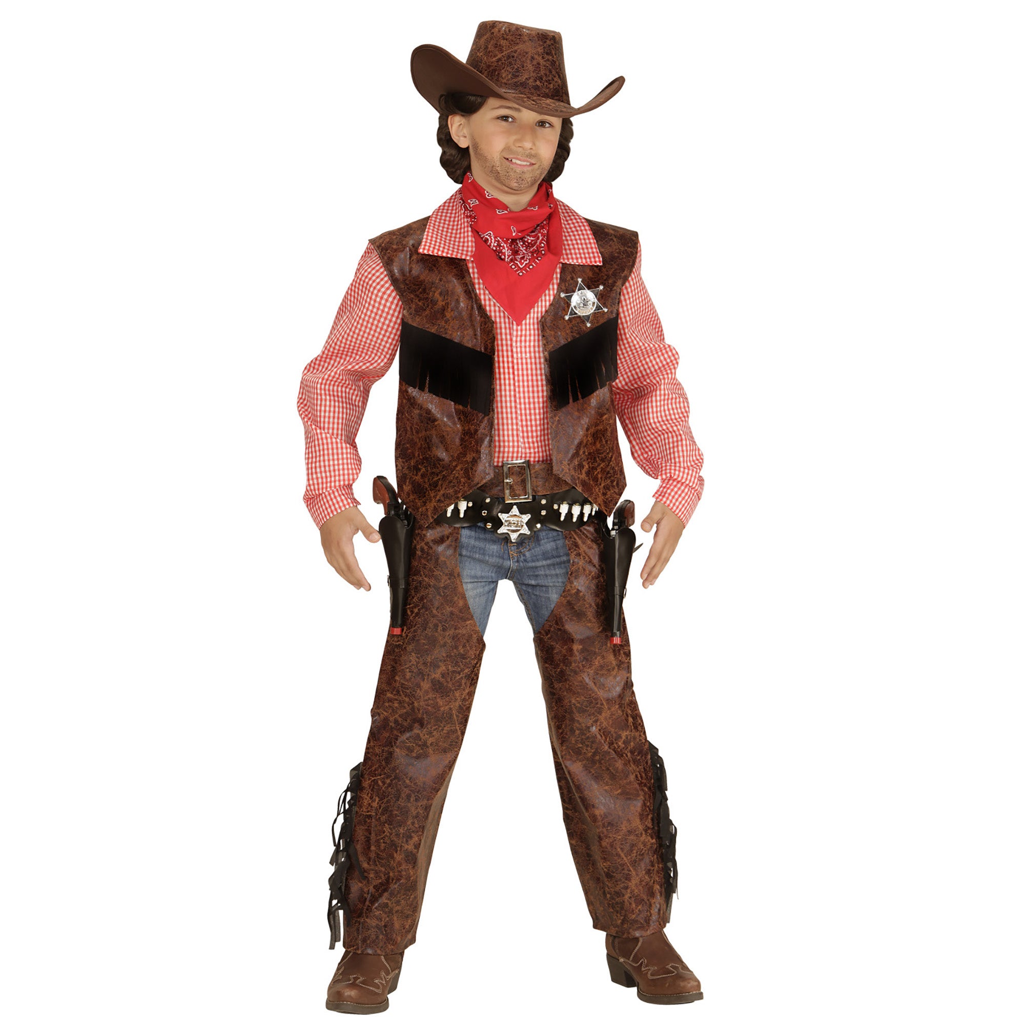 Ruige Cowboy pakken met chaps voor kids voor carnaval