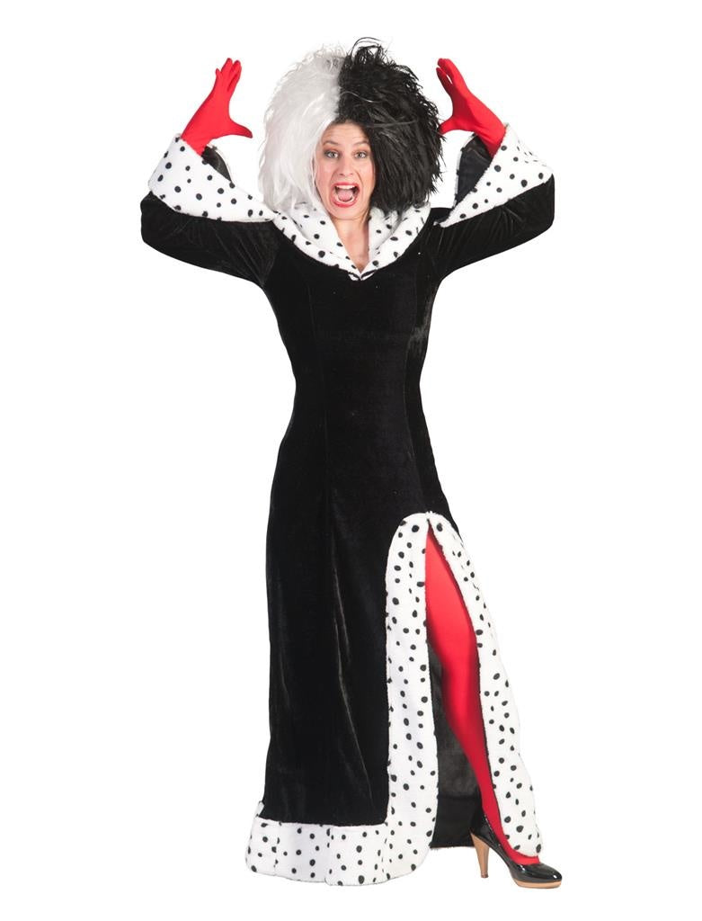 Funny Fashion - 101 Dalmatiers Kostuum - Cruel Lady Dalmatiers - Vrouw - - Maat 36-38 - Carnavalskleding - Verkleedkleding