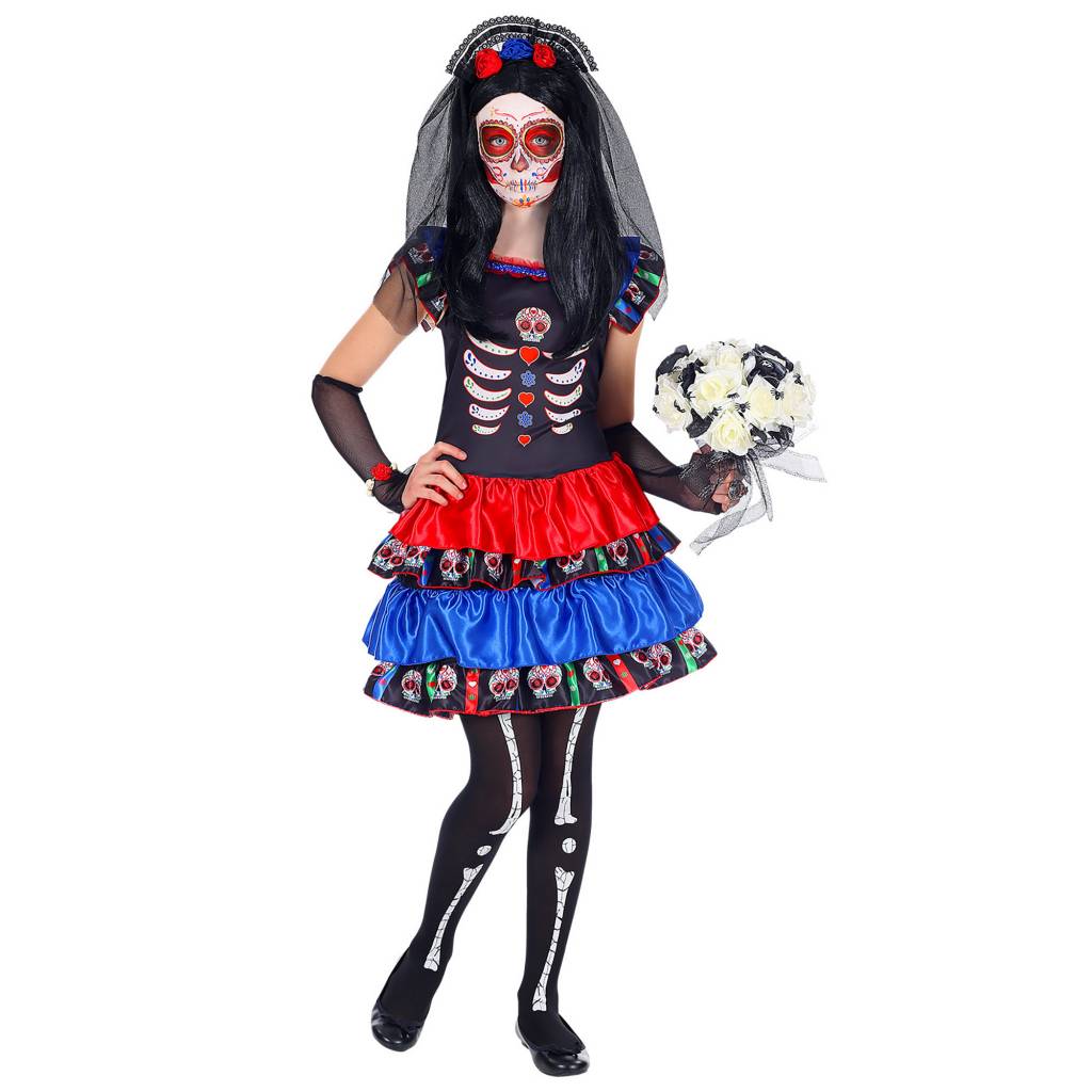 WIDMANN - Rood en blauw Dia de los Muertos kostuum voor kinderen - 128 (5-7 jaar)