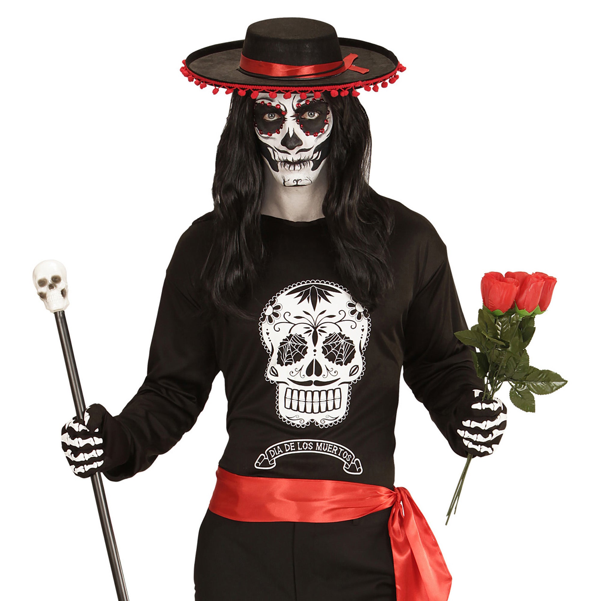 Widmann - Spaans & Mexicaans Kostuum - Dia De Los Muertos Mamba Tiener Shirt Jongen - zwart - Maat 164 - Halloween - Verkleedkleding