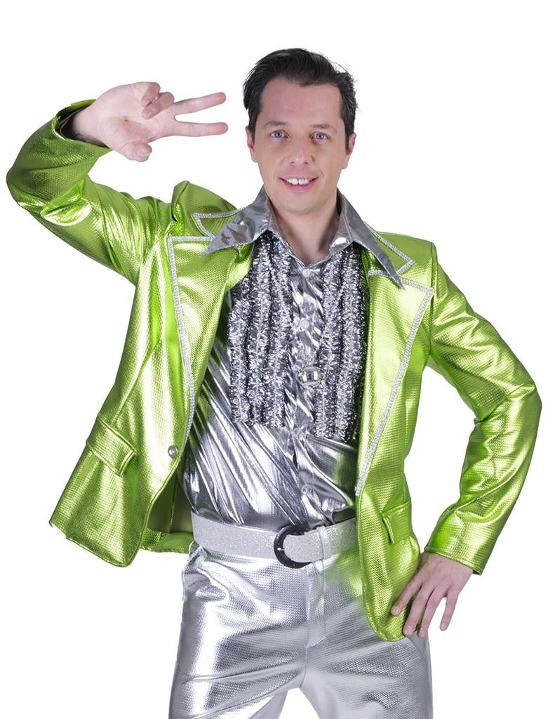 Funny Fashion - Jaren 80 & 90 Kostuum - Glanzend Groen Disco Godheid Colbert Man - groen - Maat 52-54 - Carnavalskleding - Verkleedkleding