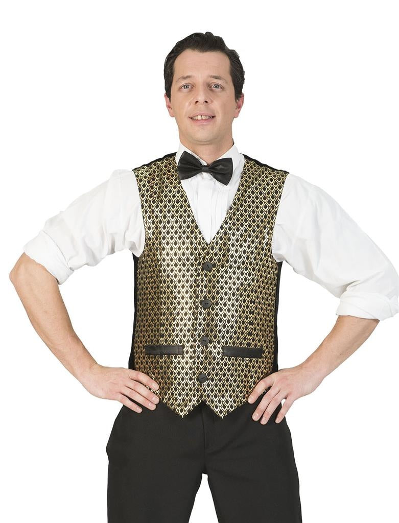 Funny Fashion - Glitter & Glamour Kostuum - Disco Malienkolder Gilet Goud Man - Goud - Maat 60-62 - Carnavalskleding - Verkleedkleding