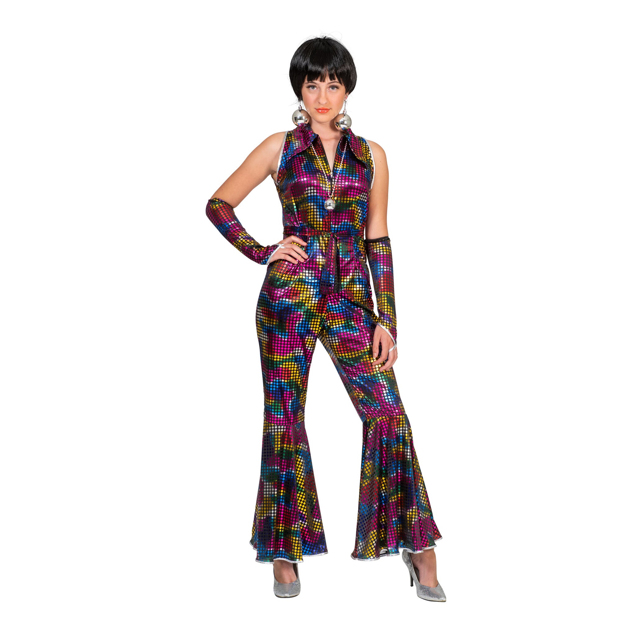 Leuke disco Abba jumpsuit Amber met glitters