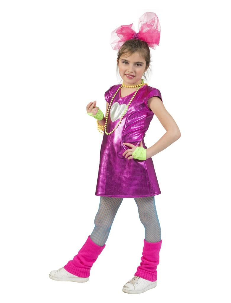 Funny Fashion - Jaren 80 & 90 Kostuum - Groot Hart Voor Disco Glitter - Meisje - paars - Maat 140 - Carnavalskleding - Verkleedkleding