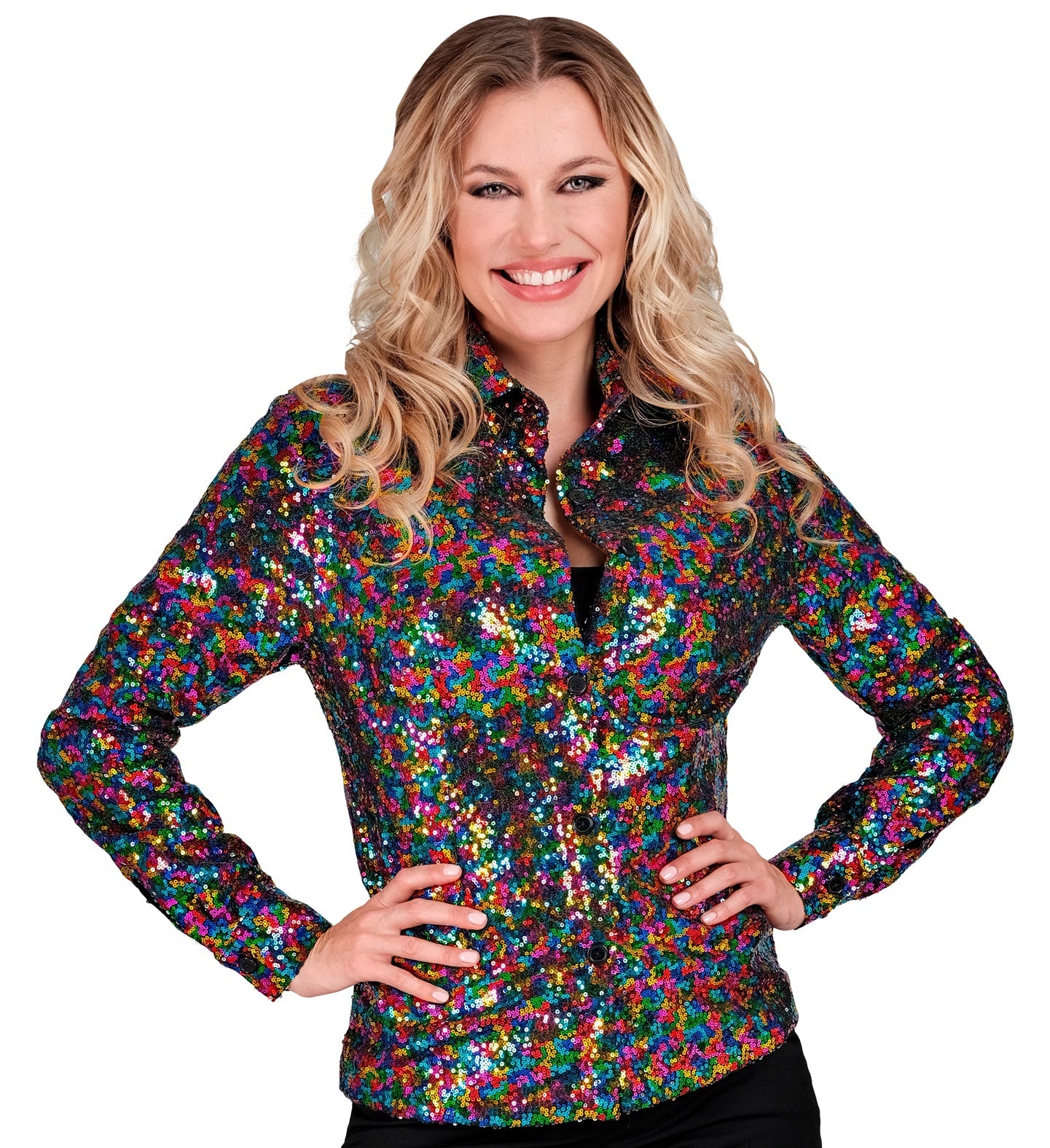 Disco blouse met pailletten dames