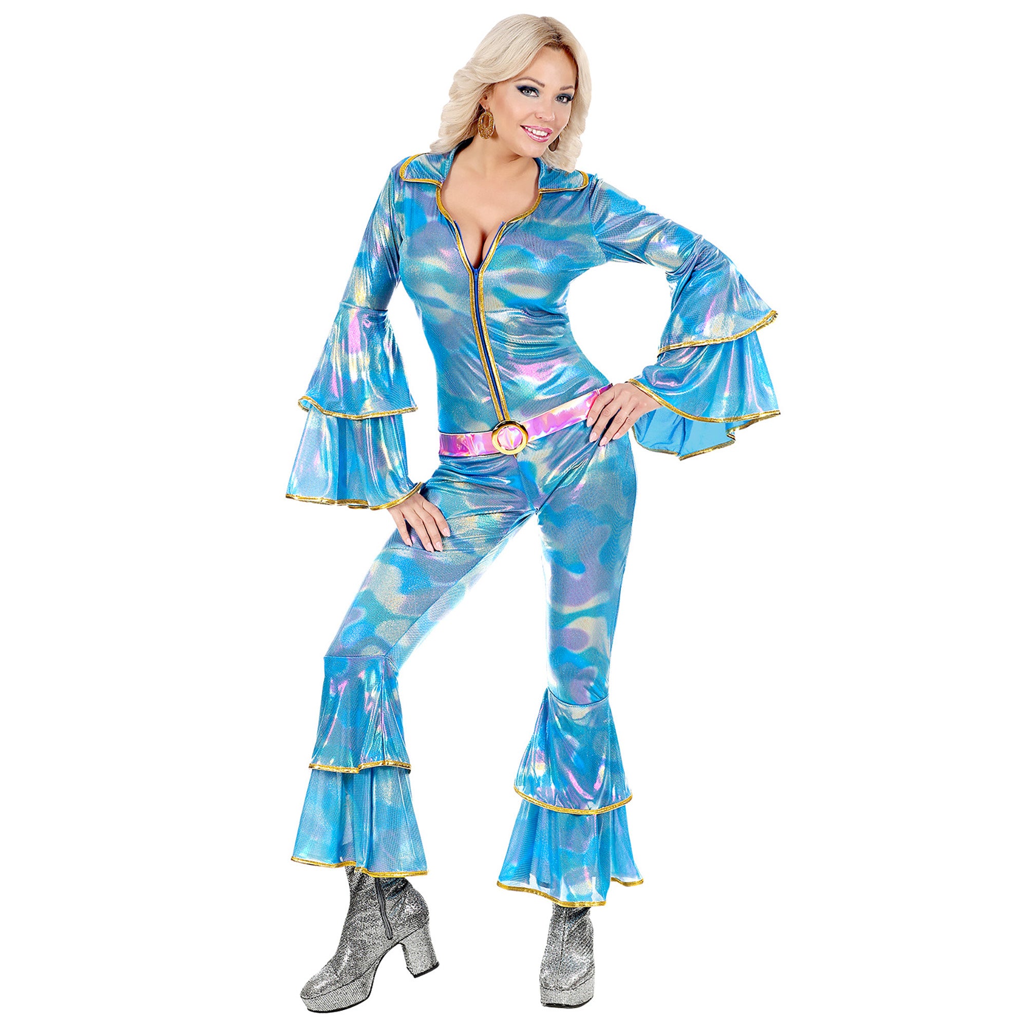 Widmann - ABBA Kostuum - Agnetha Disco Queen Zweden - Vrouw - blauw - Medium - Carnavalskleding - Verkleedkleding