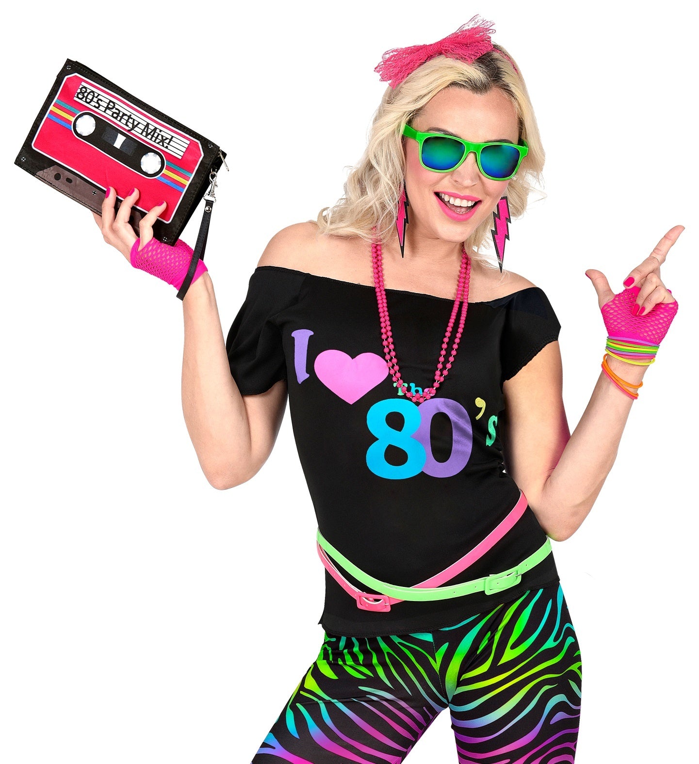 Widmann - Jaren 80 & 90 Kostuum - Cool 80s Shirt Zwart Vrouw - zwart - Small / Medium - Carnavalskleding - Verkleedkleding