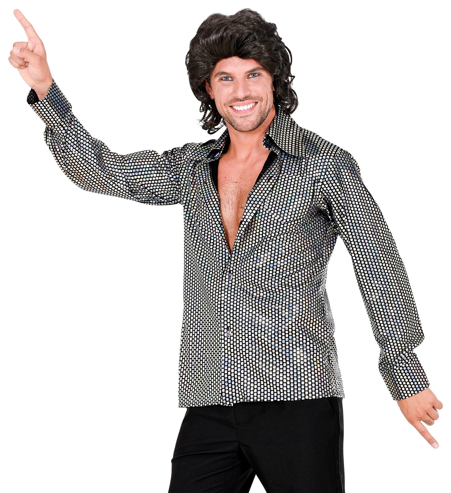 Jaren 70 disco shirt zilver heren