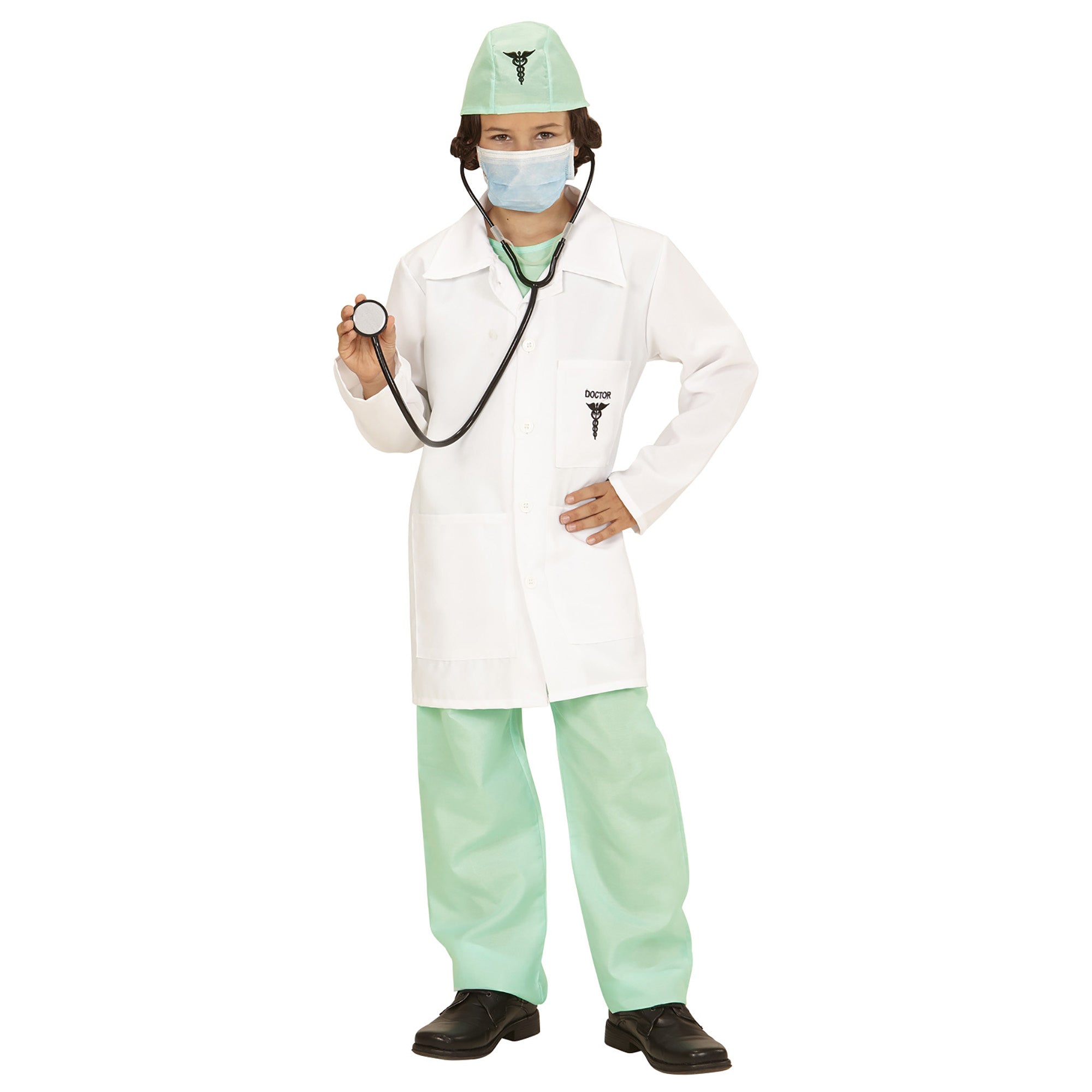 Widmann - Dokter & Tandarts Kostuum - Dr Kiddo Dokter Kind - Jongen - groen,wit / beige - Maat 140 - Carnavalskleding - Verkleedkleding