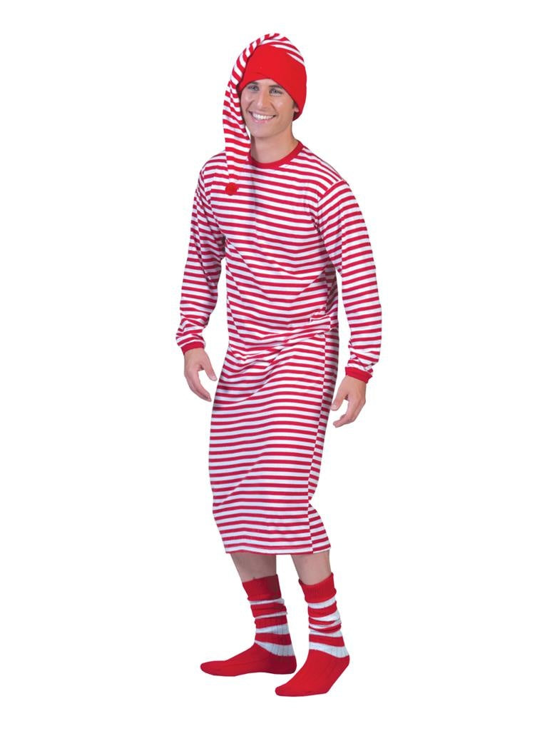 Funny Fashion - Clown & Nar Kostuum - Lang Lang Streepjes Shirt Dorus Clown Kostuum - rood - Maat 52-54 - Carnavalskleding - Verkleedkleding