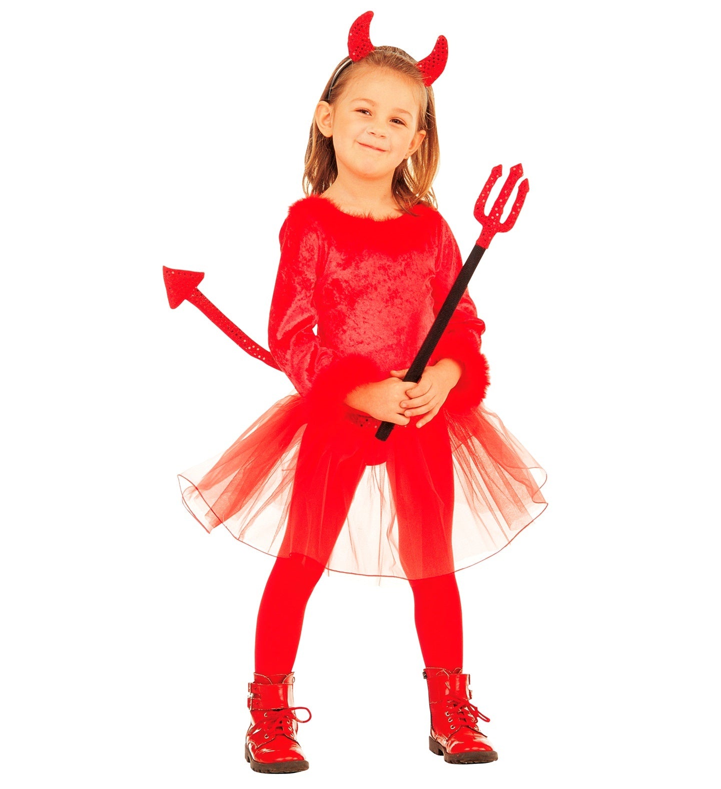 Widmann - Duivel Kostuum - Voor De Duvel Niet Bang Demon - Meisje - rood - Maat 116 - Halloween - Verkleedkleding