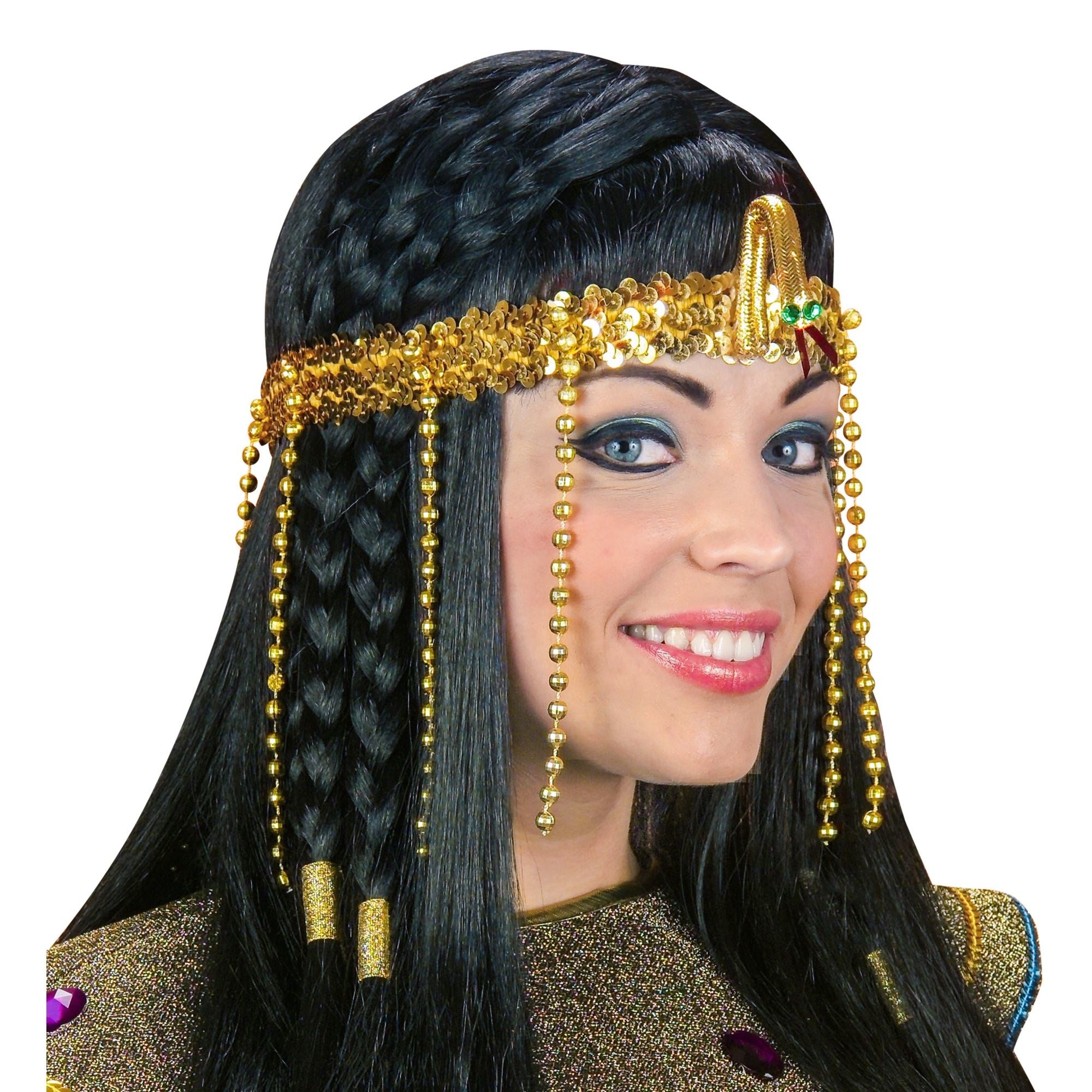 Widmann - Egypte Kostuum - Egyptisch Hoofdstuk Met Parels - goud - Carnavalskleding - Verkleedkleding