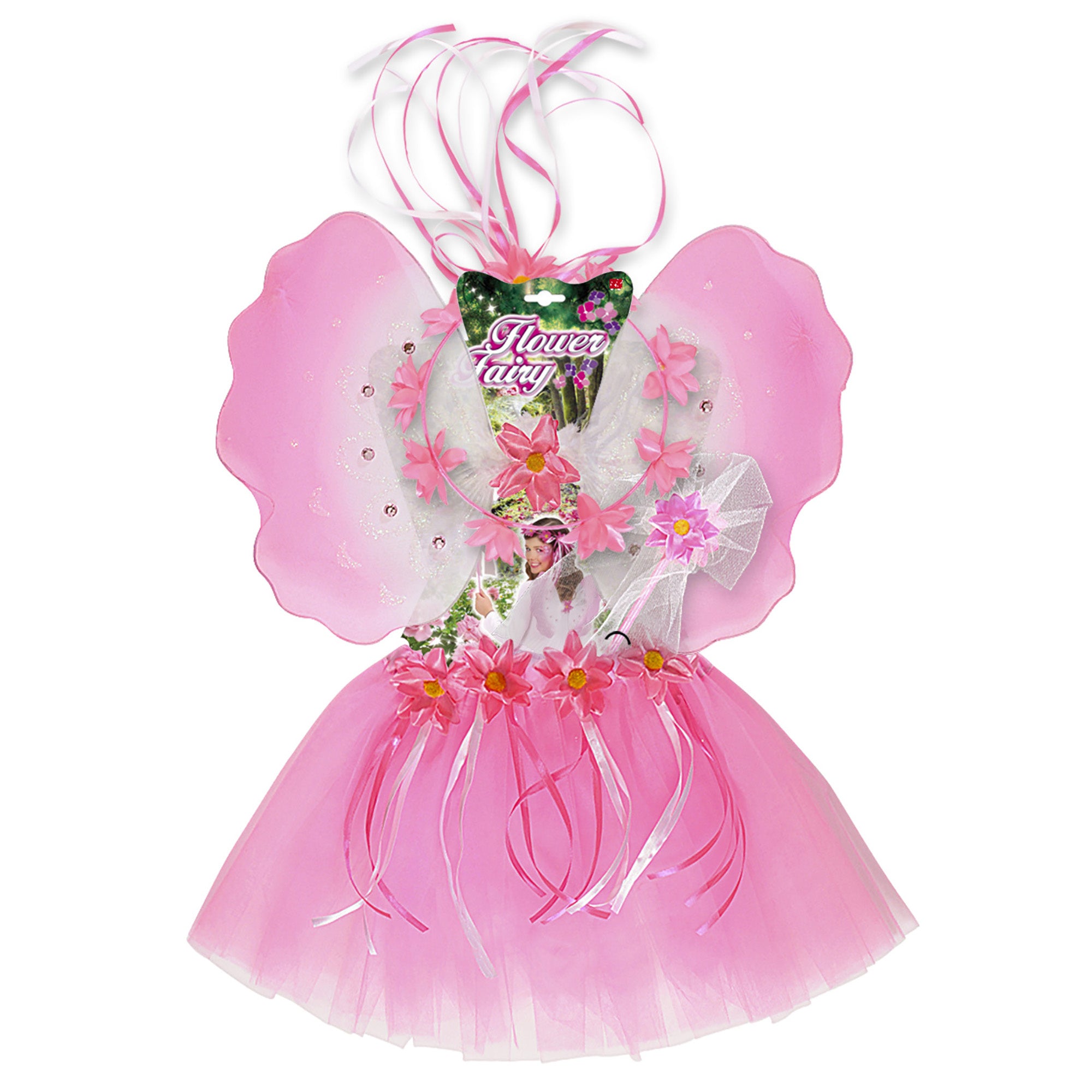 Widmann - Elfen Feeen & Fantasy Kostuum - Bloemenfee Set Kind - roze - Carnavalskleding - Verkleedkleding