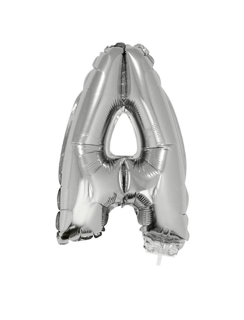 Folie Ballon Letter A Zilver 41cm met Rietje