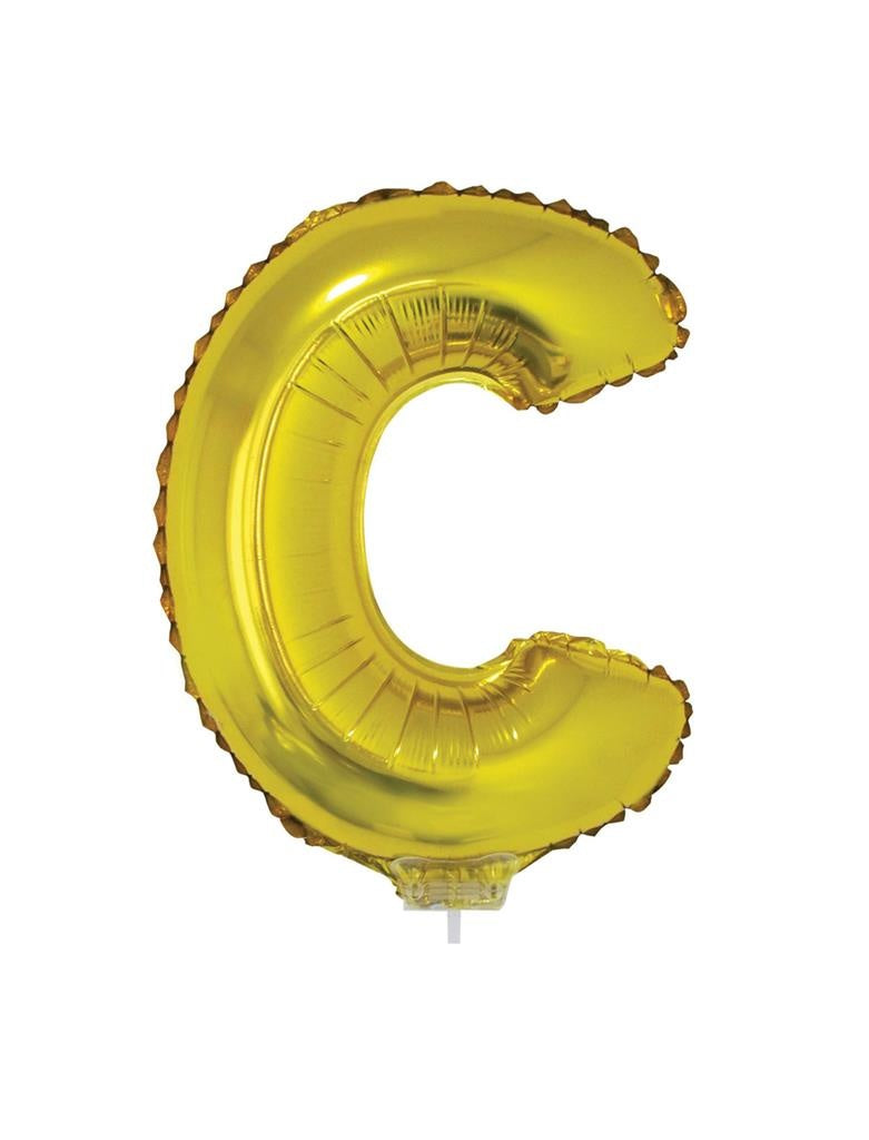 Folie Ballon Letter C Goud 41cm met Rietje