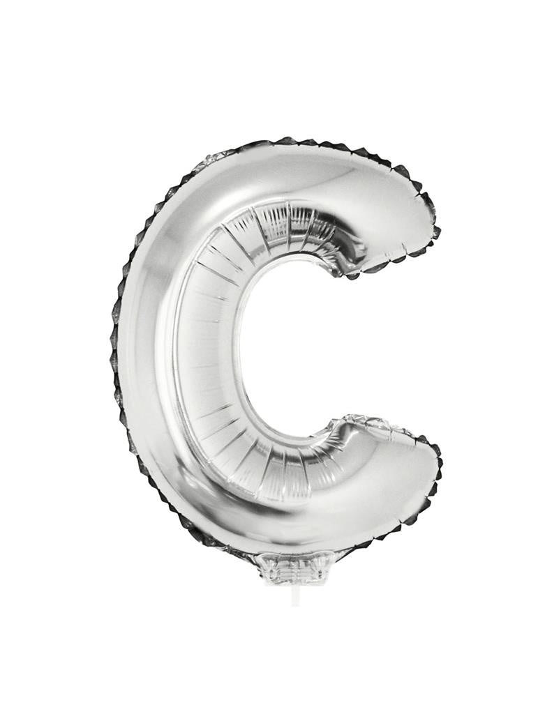 Folie Ballon Letter C Zilver 41cm met Rietje