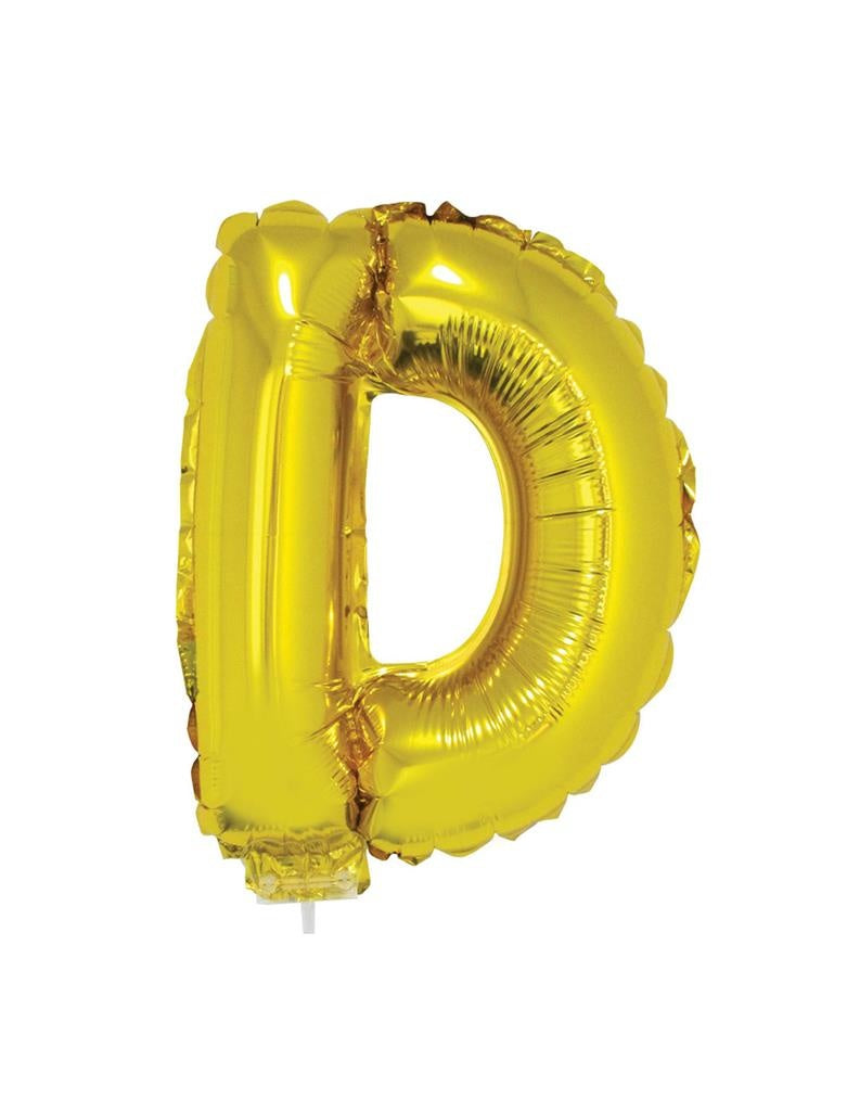 Folie Ballon Letter D Goud 41cm met Rietje