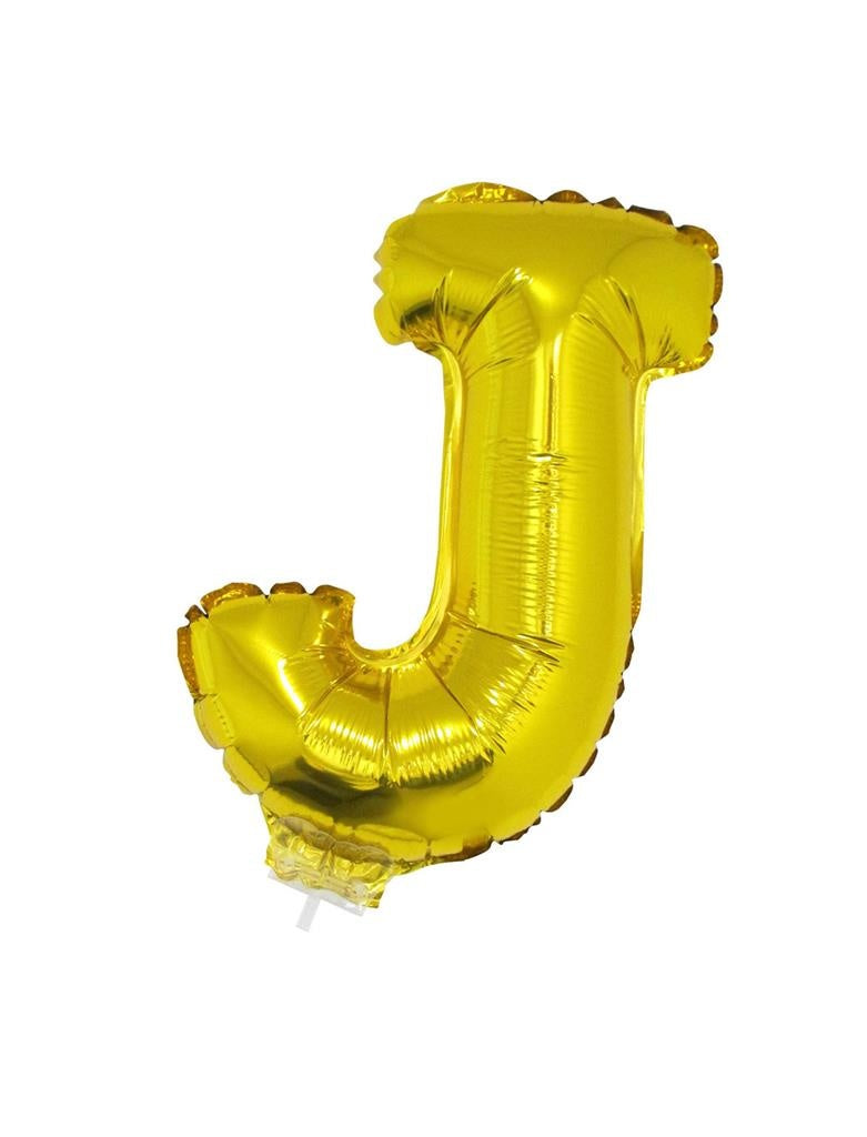 Folie Ballon Letter J Goud 41cm met Rietje