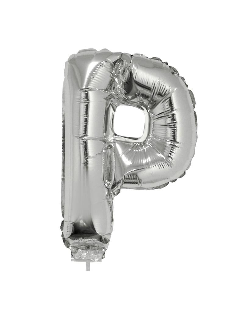 Folie Ballon Letter P Zilver 41cm met Rietje