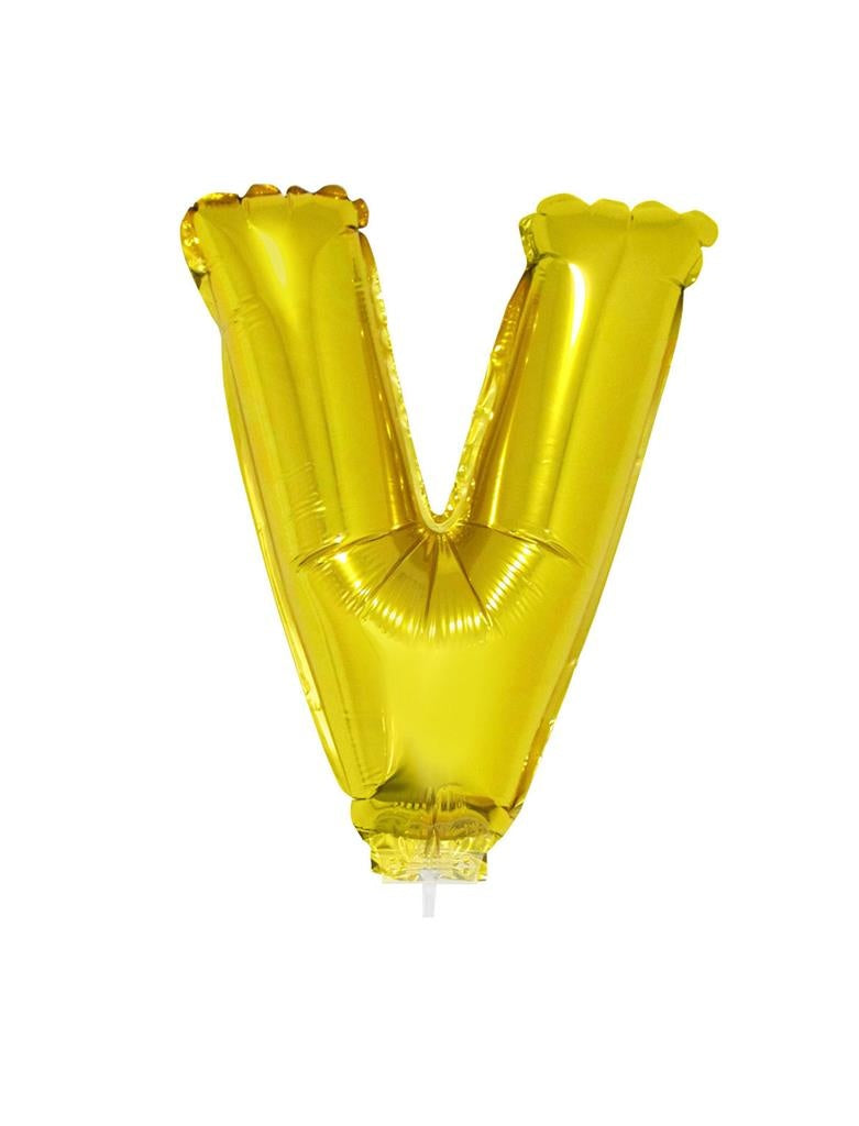 Folie Ballon Letter V Goud 41cm met Rietje