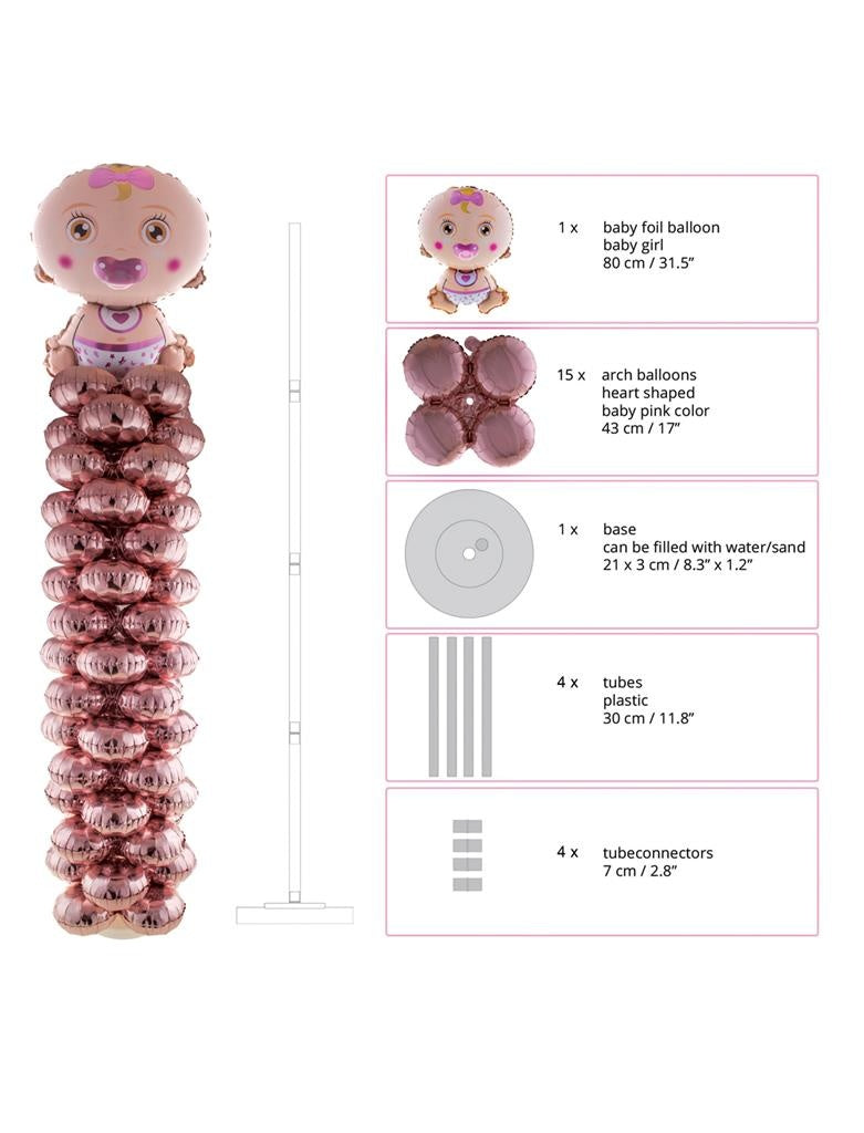 Ballonstand met 16 ballonnen voor geboorte meisje