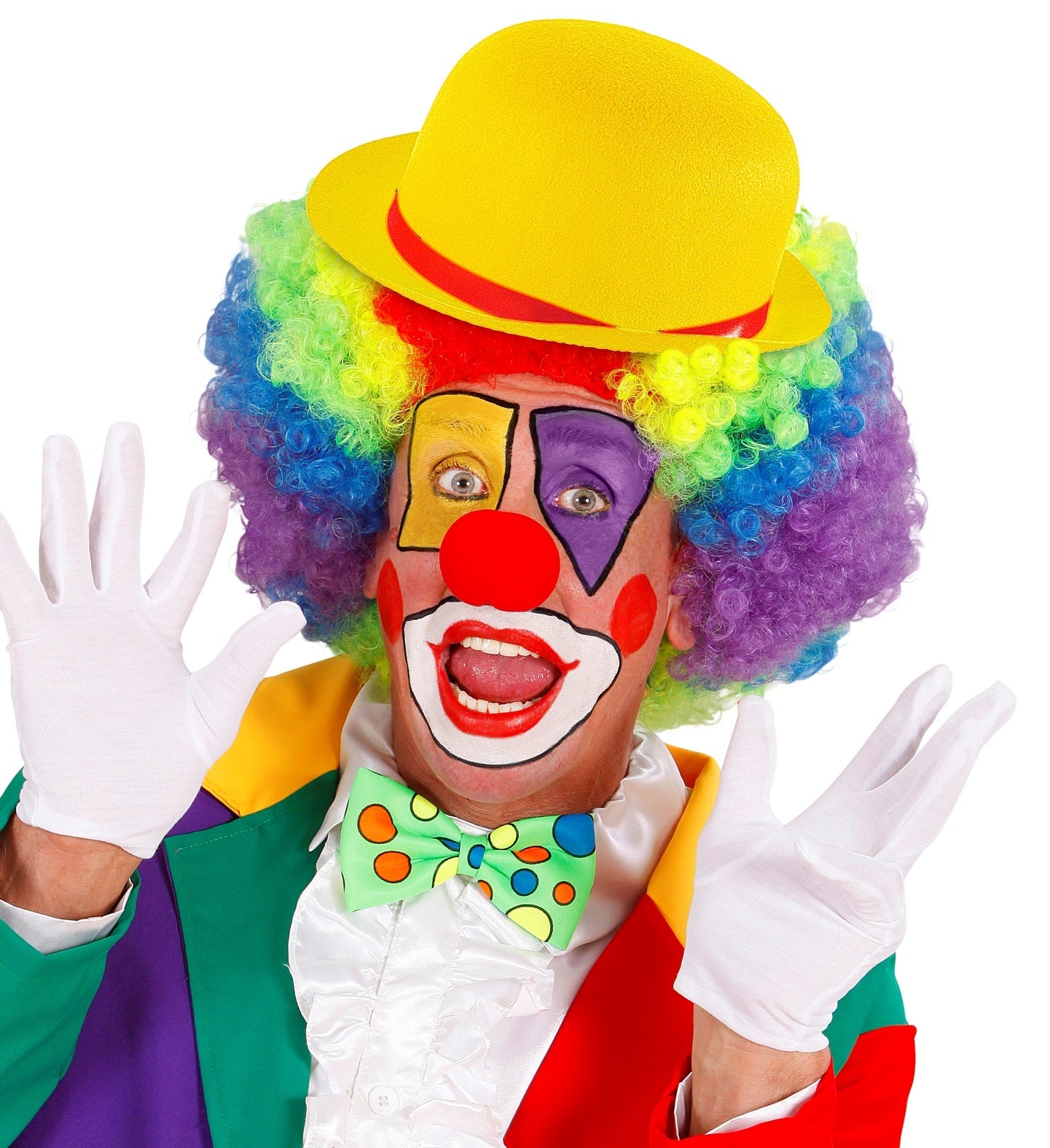 Mooie gele clowns hoed met rode band