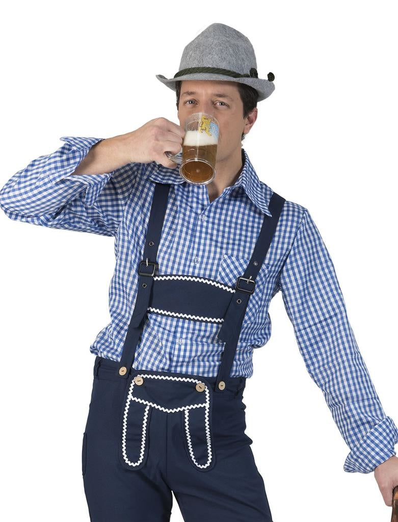 Funny Fashion - Boeren Tirol & Oktoberfest Kostuum - Blauw Geruite Gunther Tirol Blouse Man - blauw,wit / beige - Maat 56-58 - Bierfeest - Verkleedkleding