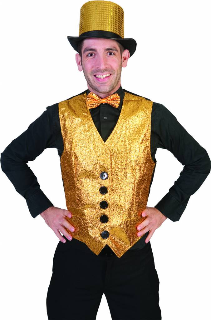 Verkleedpak disco glitter vest goud man Show Biz Vest Gold 56-58